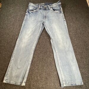 TK Axel Mens Straight Leg Light Wash Denim Jeans 36x30 Blue Contrast Stitch